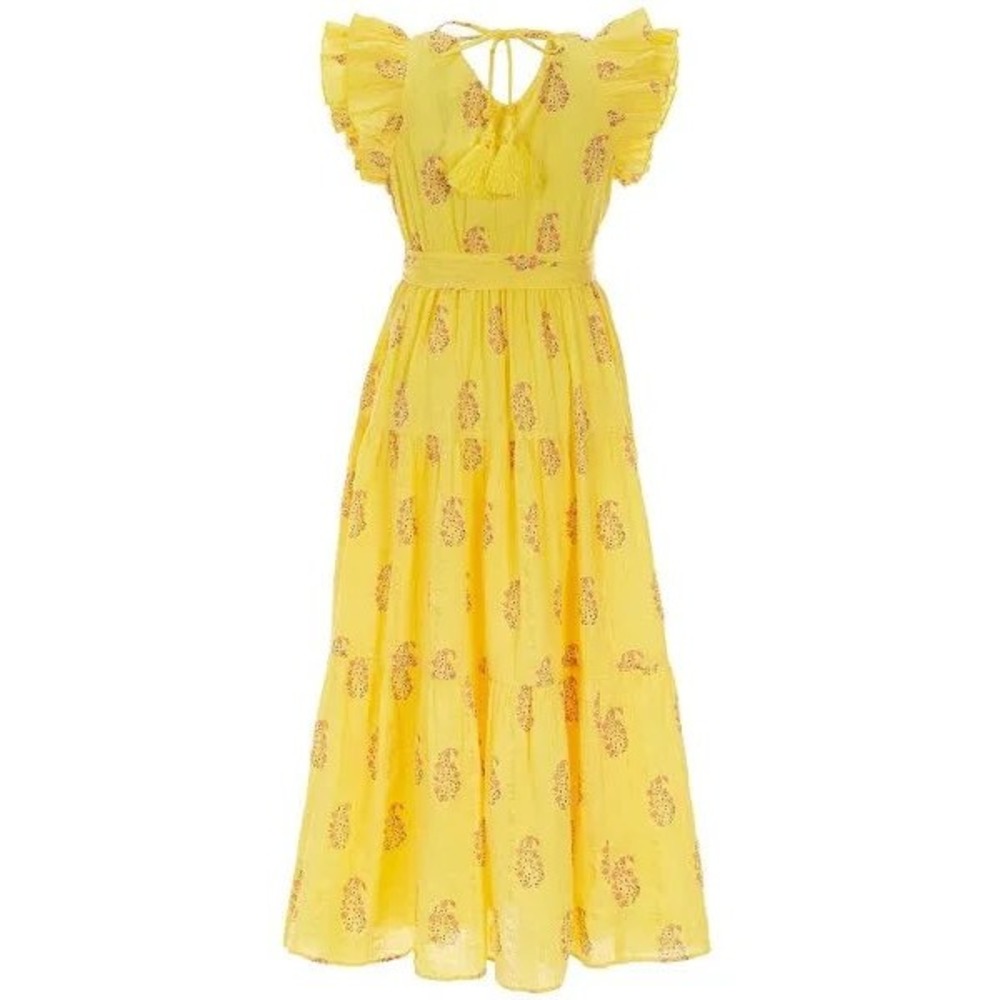 A loves A Girls Maxi Dress Flutter Sleeve Yellow New Size S